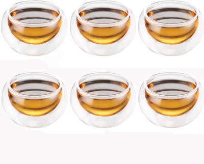 Inspire Curations 4 6PCS Double Wall Glass Espresso & Tea Cups 50ML Kung Fu Style Insulated Drinkware Set 6pcs