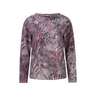 Print-Shirt GOLDNER "Langarm Printshirt, U-Boot-Ausschnitt", Damen, Gr. 40, lila (beere, gemustert), Obermaterial: 60% Polyester PES. 35% Baumwolle CO. 5% Elasthan EL., U-Boot-Ausschnitt, Shirts, U-Boot-Ausschnitt
