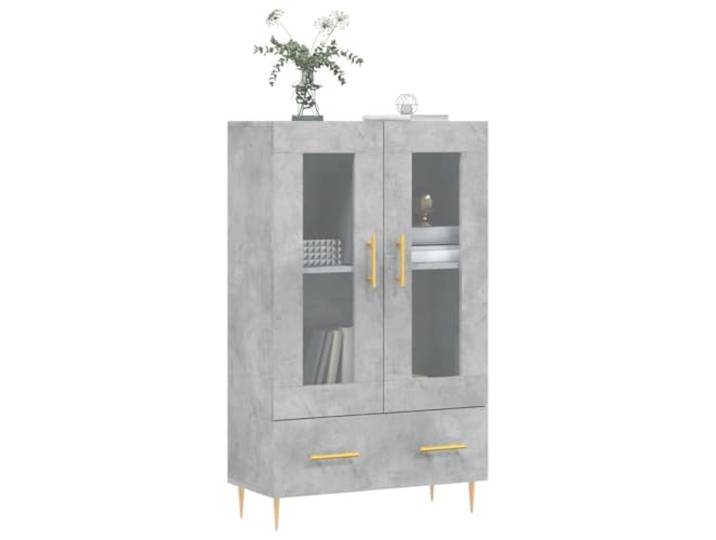KTHLBRH Anrichte grau Beton 69,5 x 31 x 115 cm Holz mehrschichtig Glastüren, Metallbeine, großer Stauraum, stabile Tischplatte zur Dekoration