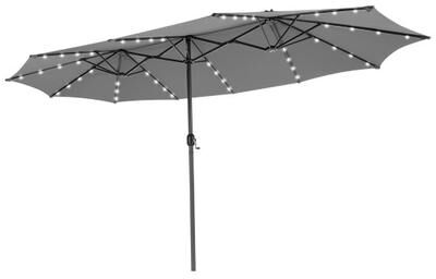 Costway 15 Feet Twin Patio Umbrella with 48 Solar LED Lights-Gray