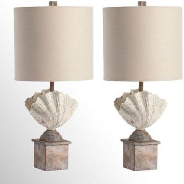 Crestview Collection Coastal Shell Table Lamps Ivory Set of Two, Set of Two, Ivory