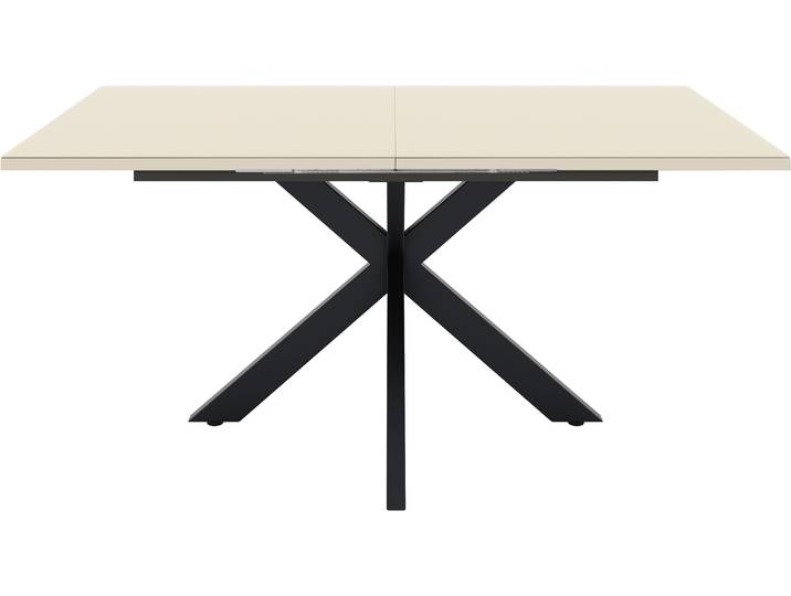 Esstisch MÄUSBACHER Vitrum , beige (schwarz feinstruktur, glas kaschmir glanz, schwarz feinstruktur, glas kaschmir glanz), H:75cm, Tische, Esstisch, Esstisch ausziehbar auf 210 cm, eckige Tischform, Gestell Sternform