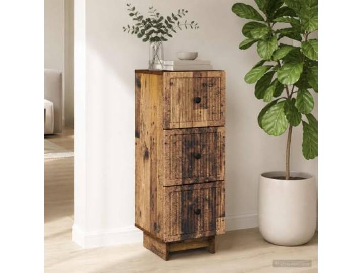 KGHFDVB Schubladenschrank Altholz 33 x 34,5 x 90 cm Holzwerkstoff Vintage Design, Metallknopfgriffe, Sanft gleitende Schubladen, Wandbefestigung, Pflegeleicht