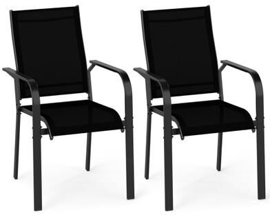Costway Patio Dining Chairs Set of 2/4/6 Stackable Outdoor Armchairs with Metal Frame-Set of 2
