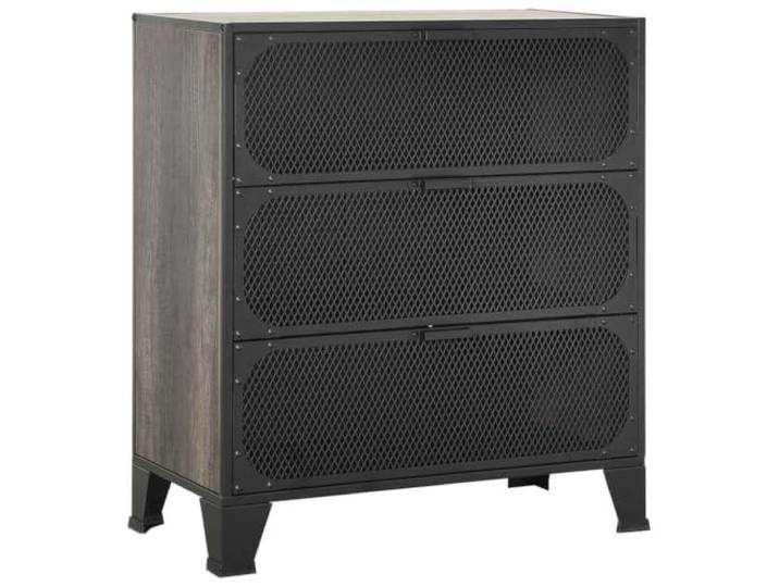 HKLGBVCR Aufbewahrungsschrank, grau, 72 x 36 x 82 cm, Metall und MDF 2 Innenregale, Netztüren, Metallbeschläge, urbaner Industriestil, Nassreinigung
