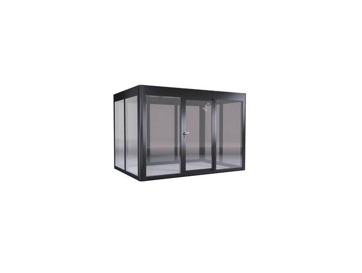 SunElements GmbH Gerätehaus, Anthrazit, Metall, Kunststoff, 339x234x232 cm, wartungsfrei, ohne Boden, integrierter Wasserablauf, integrierte Durchlüftung, regenwasserdicht, 3-fach Verriegelung mit Edelstahl-Drückergarnitur, Gartenzubehör, Geräteschuppen
