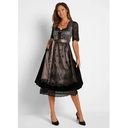 bonprix Dirndl mit Leomuster, schwarz, Gr.48, Dirndl mit Leomuster mit seitliche Eingriffstasche im Rockteil bietet eine tolle Möglichkeit Kleinigkeiten unterzubringen., aus Samt,Satin
