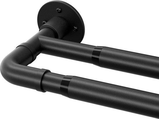 Benza Ibenzoa Verstelbare Dubbele Metalen Gordijnstang, Zwart, Diameter: 2,5 cm, Lengte: 74–200 cm