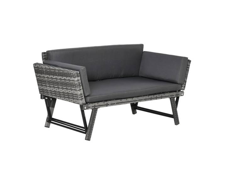 Outsunny Polyrattan Gartensofa, Stahl, Grau, Metall, 63x67x129 cm, Gartenmöbel, Loungemöbel, Gartensofas & Loungesofas