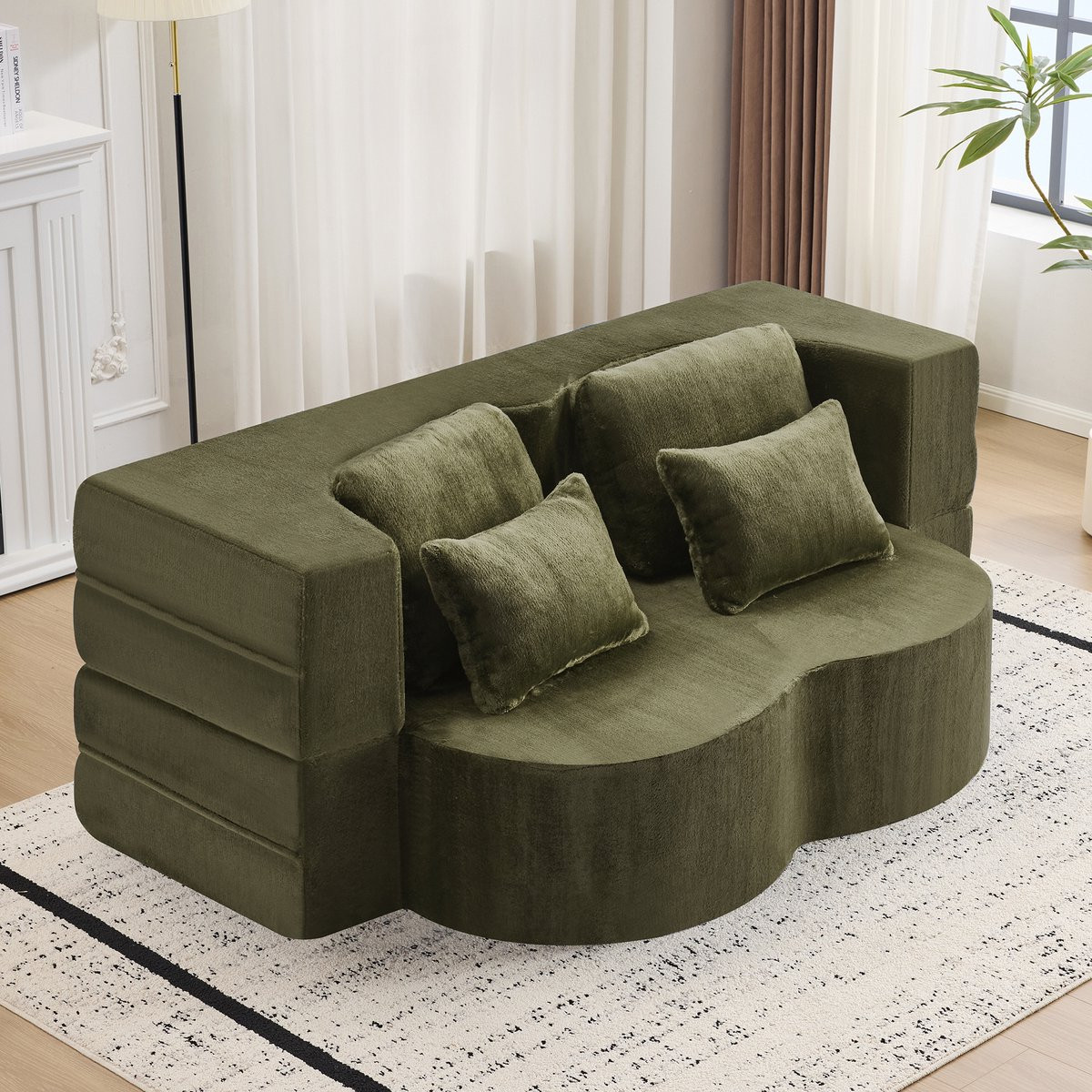 MODENUIT Vloersofa en Logeerbed - Pluche - Groen