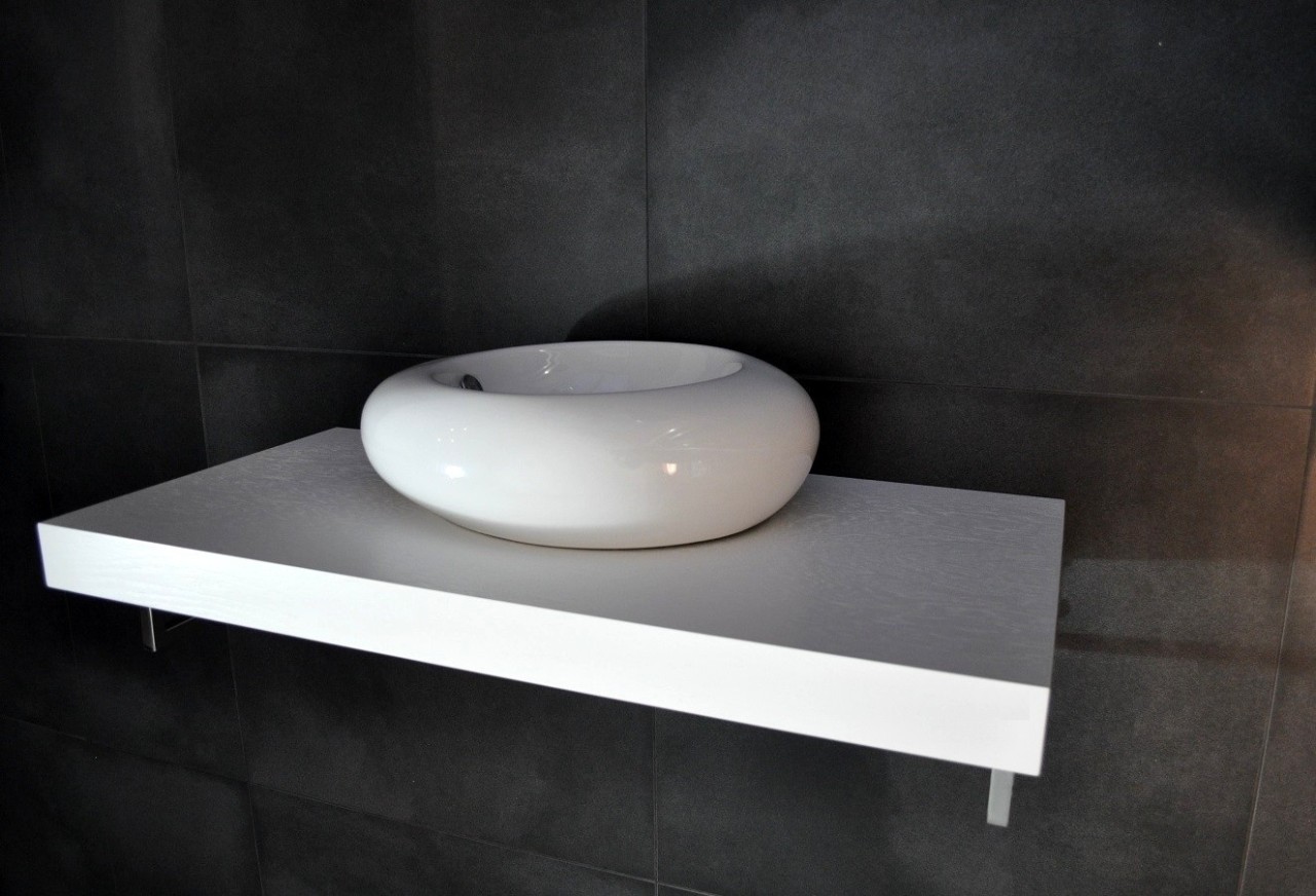 Neuesbad Waschtischplatte Konsole 80x50cm, Weiss Echtholzfurnier NB1KPL80-WE
