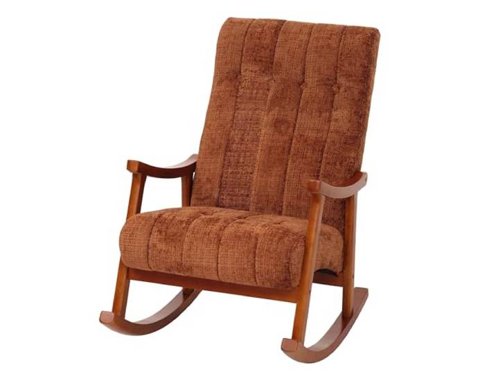 Mendler Schaukelstuhl HWC-K10 Chenille - terrakotta, Gestell Walnuss-Optik Relaxsessel, FSC®, Stoff/Textil, Chenille (465g/m²), Holz