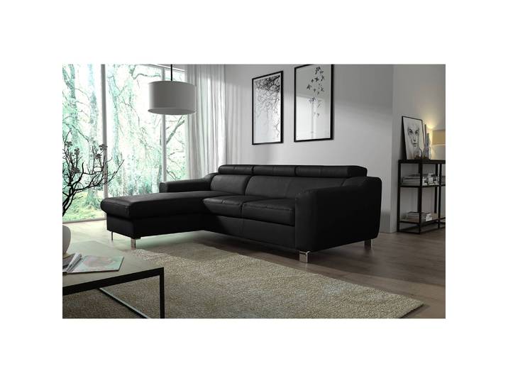 Ecksofa Burnside I Schwarz/Schwarz Kunstleder 242 x 76 x 170cm Longchair davorstehend links ohne Schlaffunktion Modern