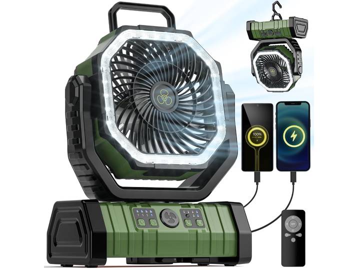 Ventilateur de Camping 20000mAh ventilateur alimenté par batterie Rechargeable avec lumière LED ventilateur de tente extérieure Portable avec crochet de suspension 4 vitesses de vent