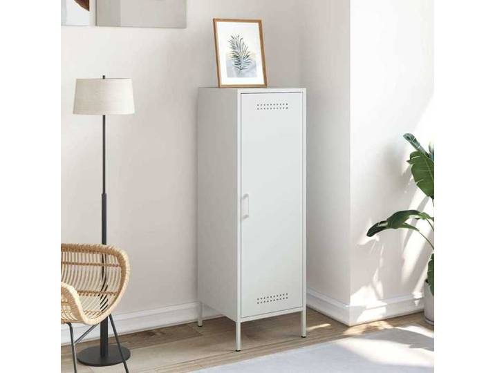 (15298)Meuble rangement - Buffet haut - contemporain - blanc 36x39x113 cm acier poid:15.89 kg