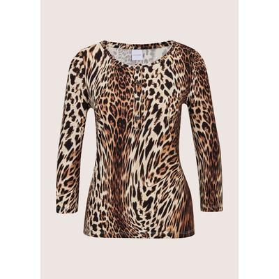 3/4-Arm-Shirt MADELEINE "Shirt Shirt mit Leo-Druck und 3/4-Arm", Damen, Gr. 46, braun (caramel, multicolor), Shirts 3/4-Arm-Shirt