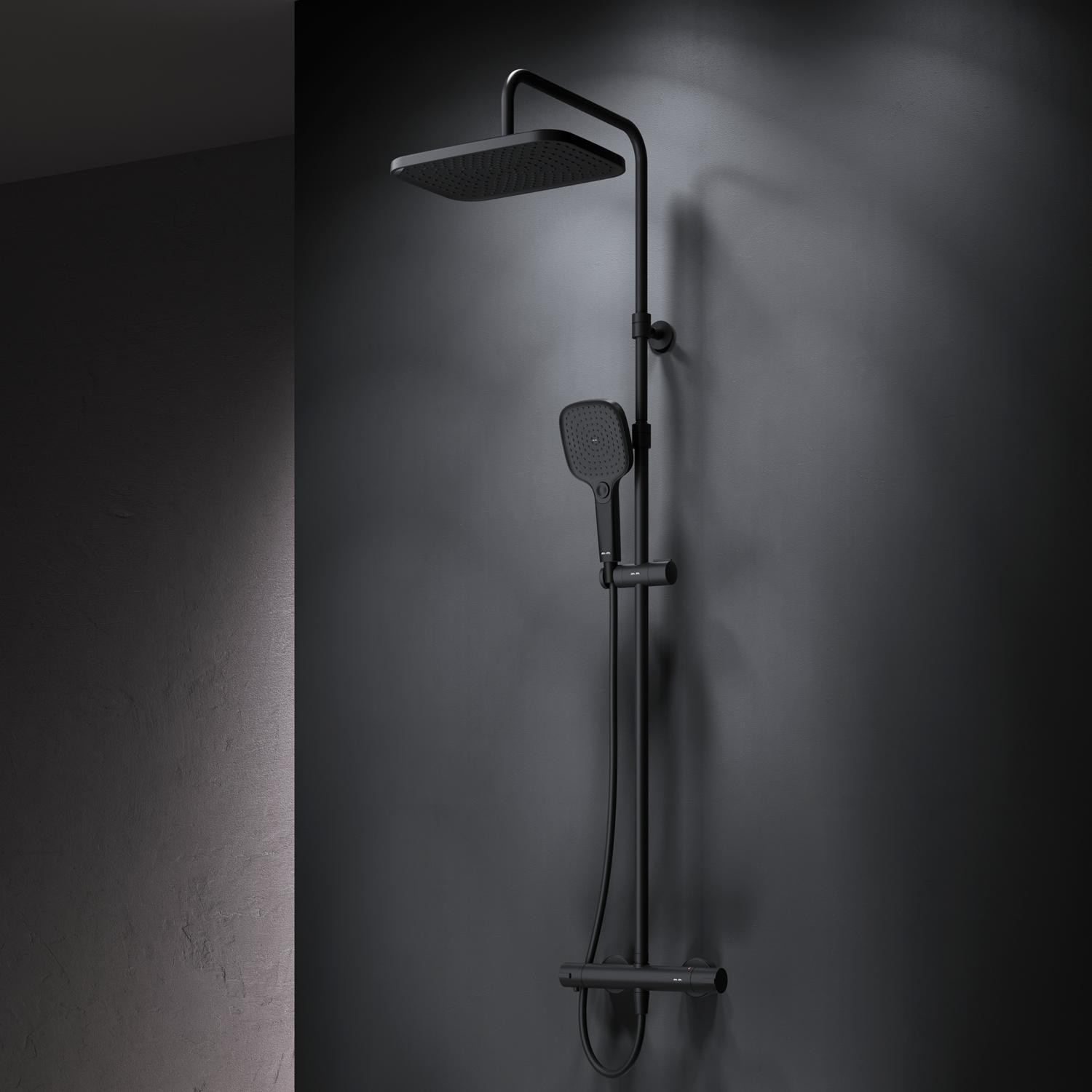 AM.PM Play Douchesysteem met thermostaat, complete set met regendouche en handdouche, mat zwart