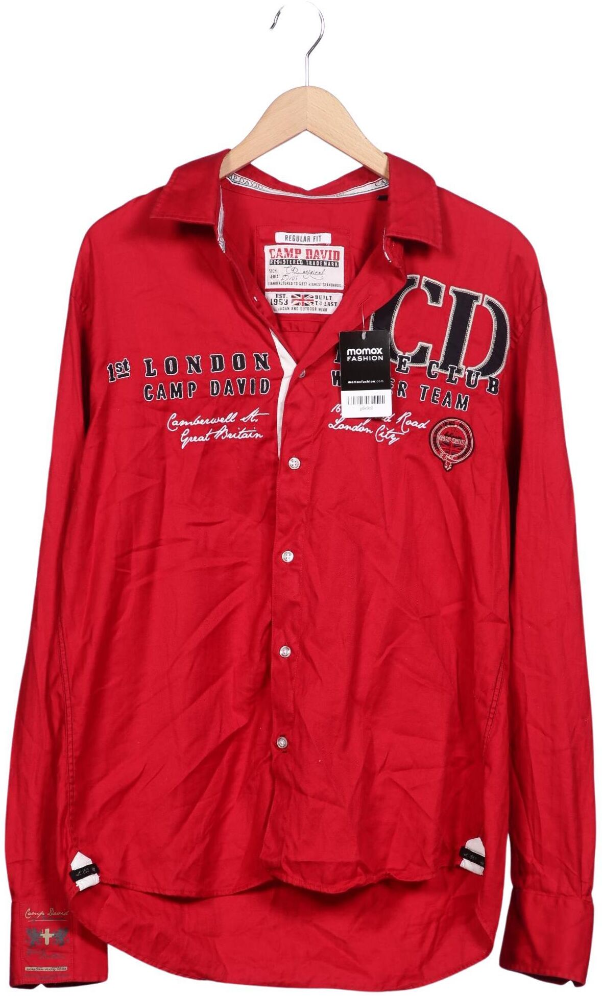 Camp David Herren Hemd, Rot, Gr. L, Baumwolle - Second Hand