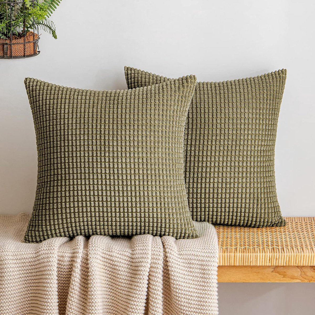 Ibenzoa Zachte Woonkamer Kussenset - Olijfgroen - Set van 2 - 40 x 40 cm