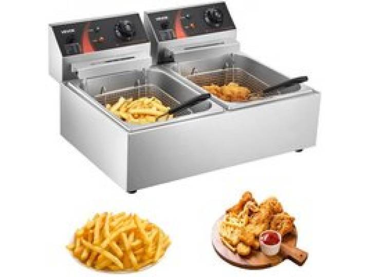 VEVOR Elektrische Doppelfritteuse Edelstahl 12 L 5000 W, Gewerbliche Fritteuse mit Getrennt Steuerbaren Frittierbecken für Restaurants, Cafés, Imbissstuben