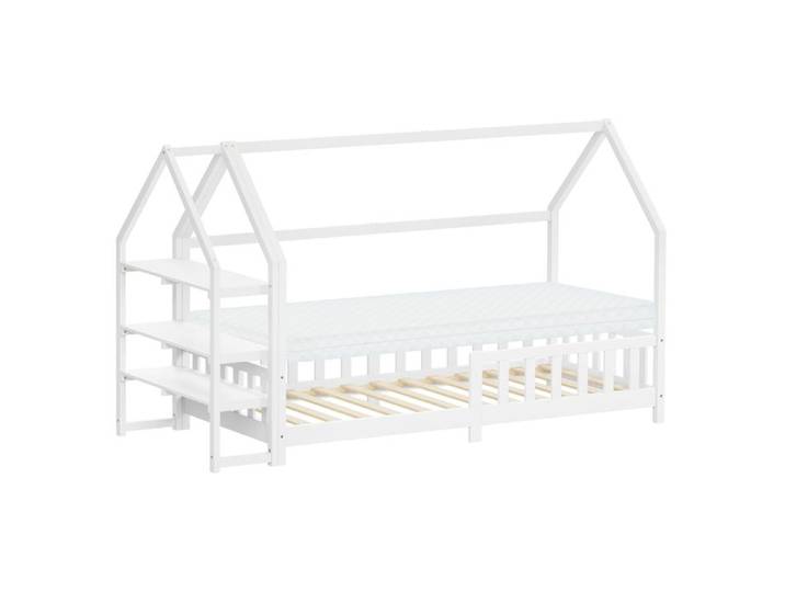 Lit cabane enfant ML-Design 90x200cm bois blanc avec matelas H10cm étagère antichute et sommier