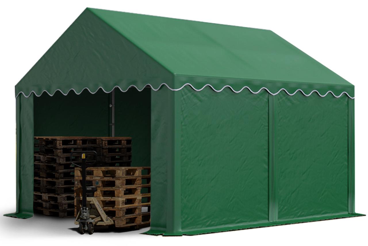 TOOLPORT Lagerzelt 3x4 m Industriezelt Unterstand PVC Plane 750 N dunkelgrün mit Bodenrahmen
