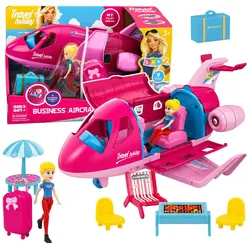 Faltbares Flugzeug für Puppen, Reise-Set, Zubehör, Puppe, Rosa, 9-teilig.