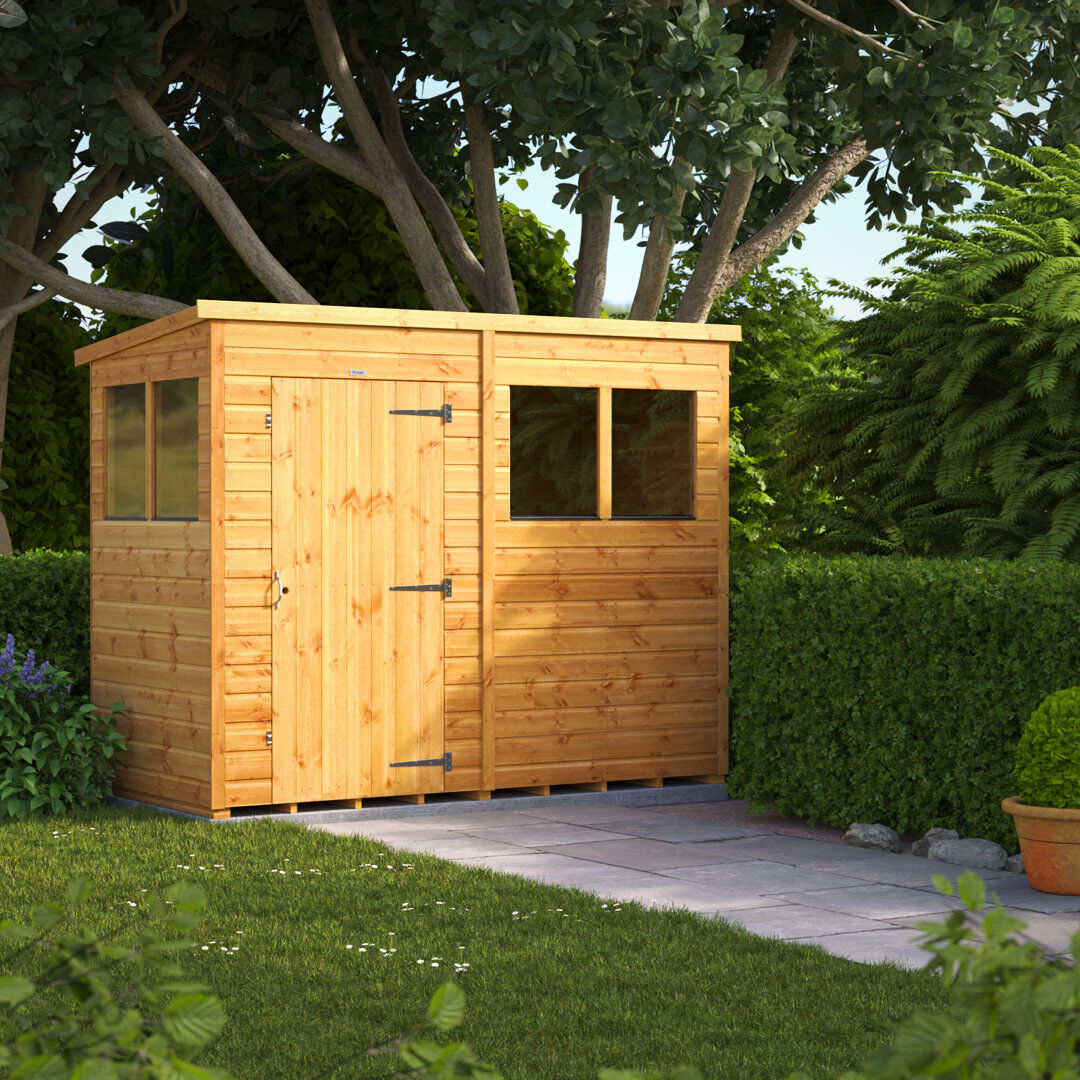 Powersheds 8 x 4ft Timber Tongue & Groove Pent Garden Shed Golden Brown 243.8cm W X 121.9cm D X 202.8cm H