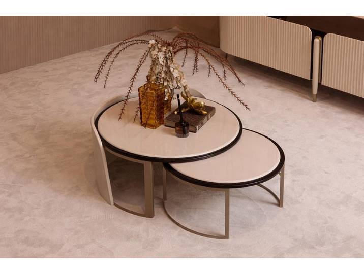 JVmoebel Couchtisch Komfortables Wohnzimmer Couchtisch Duo Rund Beige, Made in Europa