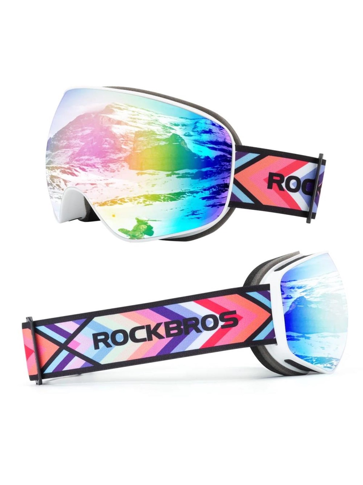Rockbros SP284 Kids Ski Goggles Anti-Fog with UV Filter Gray Lens with Pink Mirror - White