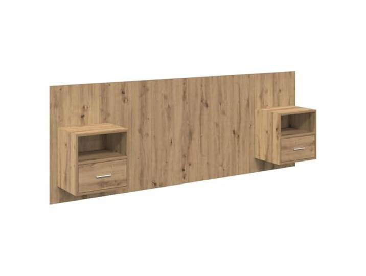 KTHLBRH Kopfteil mit Nachttischen 3 Stück Eiche Handwerk Wand Holztechnik, Wandmontage, Schränke mit Metallgriffen, einfache Reinigung, große Lagerung