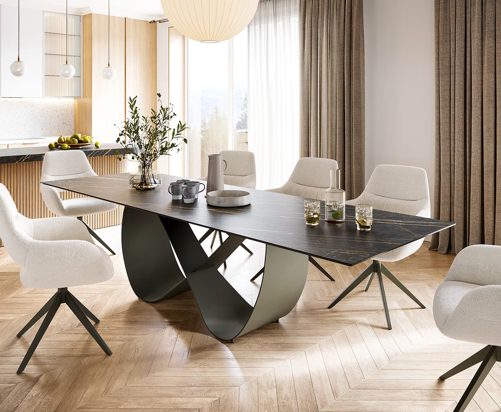 DELIFE Eettafel Edge uitbreidbaar Keramiek Noir Desir Bruin/Zwart B: 300 cm, D: 100 cm, H: 75 cm