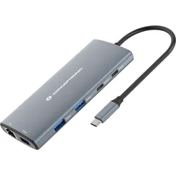 Conceptronic DONN06G (USB-C, 7 Ports), Dockingstation + USB Hub, Silber, Schwarz, Grau