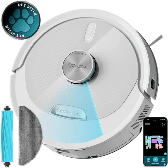 Robot aspirador Cecotec Conga M80 Pearl con navegación láser, 25.000 Pa, cepillo de silicona y App