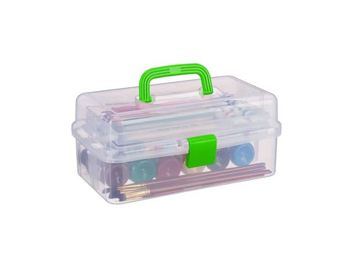 Relaxdays Boîte en Plastique Transparente\, 9 Compartiments pour Petits Objets\, Poignée\, HLP 14x33x19 cm\, Verte