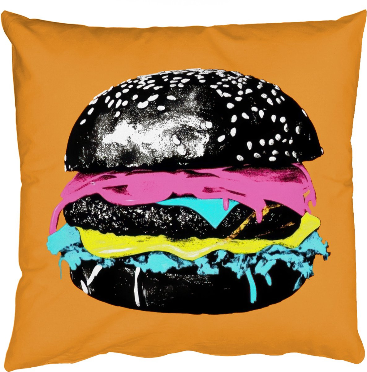 PillowMonkey Sierkussen Hamburger Popart Oranje Neon 50 x 50 cm