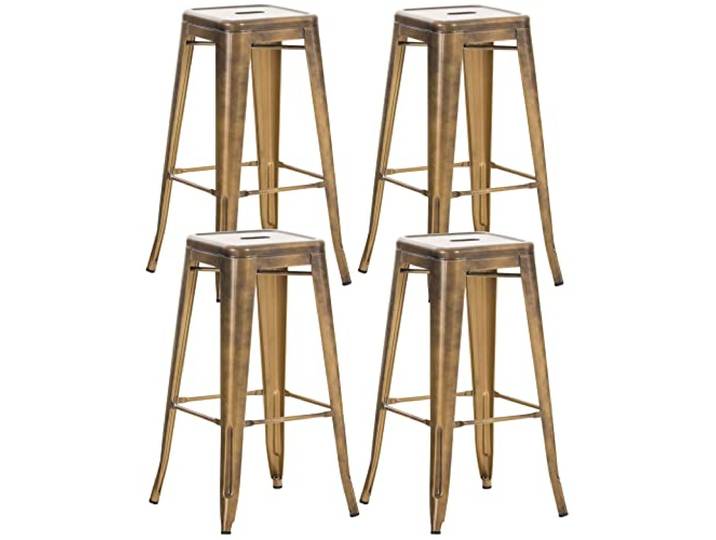 TPFLiving Barhocker Joy 4er Set mit angenehmer Fußstütze - Gestell Metall Gold - Sitzfläche: Metall Gold