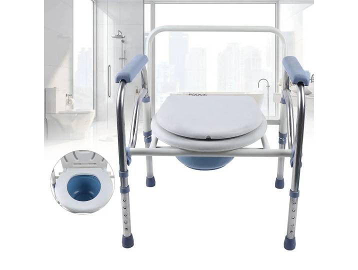 Chaise de pot légère et pliable, chaise d'aisance perforée, chaise de douche de toilette à hauteur réglable pour personnes âgées