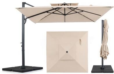 Costway 10 FT Aluminum Pole Patio Cantilever Umbrella with 220 LBS Base-Beige