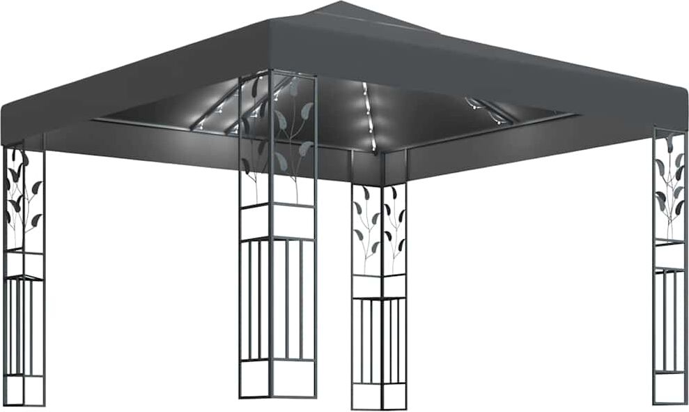 vidaXL Tonnelle avec guirlande lumineuse à LED 3x3 m Anthracite