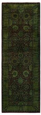 Overton Handknotted Wool Contemporary Overdyed Green Runner