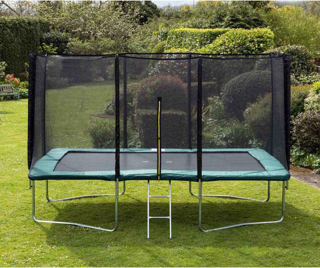 Freeport Park 365cm x 244cm Rectangle Backyard Trampoline with Safety Enclosure Green 269cm H X 365cm W X 244cm D