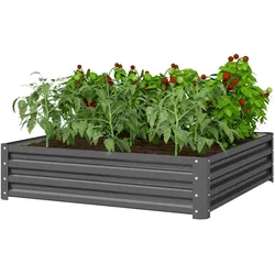 STILVORA Hochbeet Pflanzkasten aus Stahl Hellgrau 120x120x30 cm mit offenem Boden Drainage gegen Unkraut robust verzinkt für Garten Terrasse Balkon