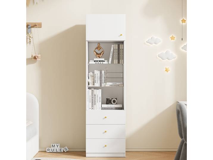 Meubliv Vitrine Haute 50 X 40 X 180 Cm Blanche – Rangements\, Tiroirs\, Étagères Réglables