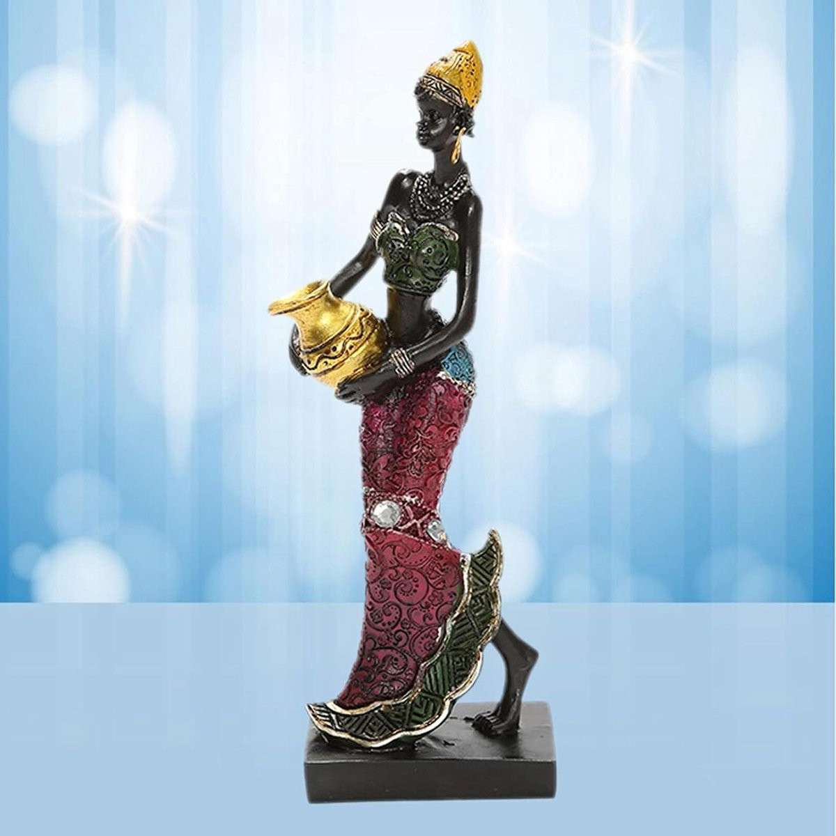 Stijlvol Afrikaans Vrouwen Beeldje - Tribal Dame Sculptuur voor Bureau Decoratie
