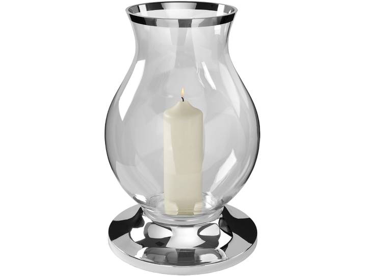 Windlicht FINK BIG , silber (silberfarben), H:29,5cm Ø:18,5cm, Glas, Metall, Kerzenhalter, Windlicht, Silberfarben - aus Metall vernickelt und Glas
