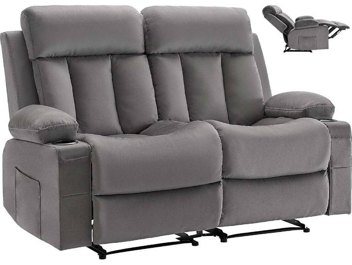 VEVOR Loveseat Fauteuil relax électrique avec fonction chaleur & massage\, fauteuil de massage en velours avec prises USB & porte-boissons & poches latérales\, fauteuil TV pour salon Gris