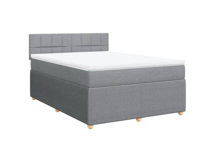 KKgypkn Boxspringbett 140x200 Stoff Hellgrau mit Taschenfederkernmatratze und Matratzenauflage