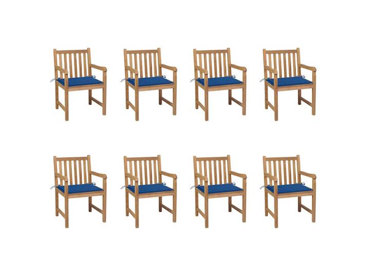 vidaXL Gartenstühle 8 Stk. mit Königsblauen Kissen Teak Massivholz