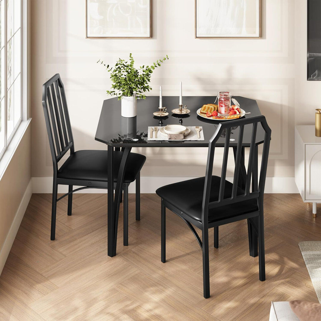 17 Stories 2 -Person Glass Dining Set Black 2